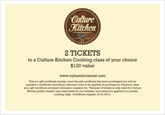 2 Cooking Class Tickets - Gift Certificate