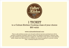 1 Cooking Class Ticket - Gift Certificate